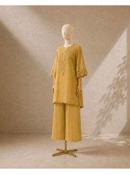 Vaaya - Butter Yellow Mul Chanderi and Lace Kurta with Palazzo