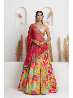 Monika Mathuria Datta - Chanderi Gul-Printed Blouse With Lehenga And Dupatta