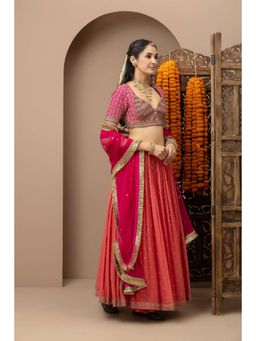 Monika Mathuria Datta - Gulab Aangi Embroidered Dupion Red Blouse With Lehenga And Dupatta