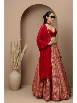 Monika Mathuria Datta - Silk Hand-Crafted Peach Lehenga With Blouse And Dupatta
