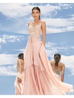 MANDIRA WIRK - Women Peach Metallic Fantasy Tunic With Garara And Dupatta