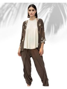 MANDIRA WIRK - Women Moss Green Kimono With Top And Dhoti