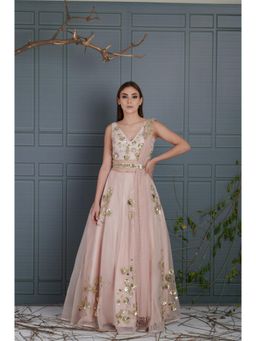 RCKC Aurum - Women Salmon Pink Bloom Lehenga With Blouse And Dupatta