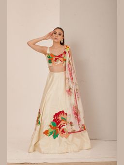 RCKC Aurum - Women Pearl White Funky Patchwork Lehenga With Blouse And Dupatta