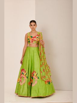 RCKC Aurum - Women Lime Green Lehenga With Blouse And Dupatta