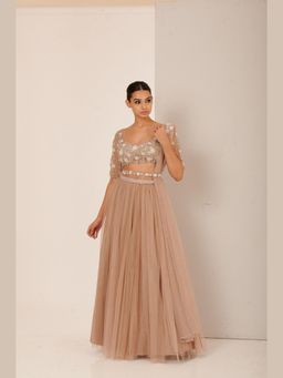 RCKC Aurum - Women Brown Burnt Sugar Montone Lehenga With Blouse And Dupatta