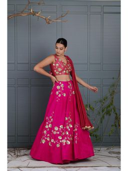 RCKC Aurum - Women Fuchsia Pink Bloom Lehenga With Blouse And Dupatta