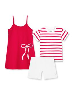 Plan B - Red Girls Cotton Dress with Inner Shorts and T-shirt