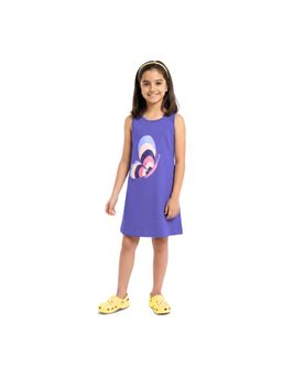 Plan B - Purple Girls Cotton A-Line Printed Dress-Purple