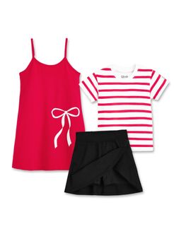 Plan B - Multi-Color Girls Cotton Dress with T-Shirt and Skater Skirt