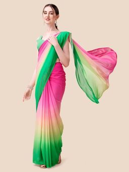 Rangita - Women Ombre Dyed Georgette Saree with Unstitched Blouse - Multicolor