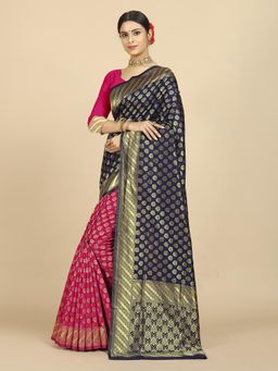 Rangita - Women Banarasi Silk Jacquard Saree with Unstitched Blouse - Navy Blue