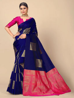 Rangita - Women Banarasi Silk Jacquard Saree with Unstitched Blouse - Navy Blue