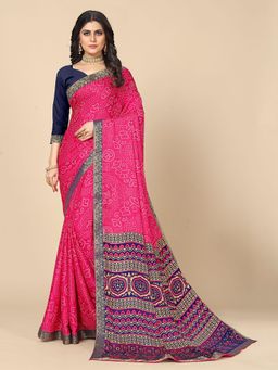 Rangita - Women Bandhej Printed Moss Georgette Saree with Unstitched Blouse - Pink
