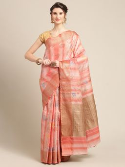 Banarasi Silk Works - Matka Woven Saree Pink with Unstitched Blouse