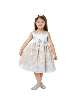 Tic Tac Toe Kids - Girls Grey Fit & Flare Organza Embroidered Party Dress
