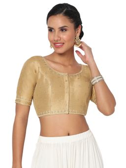SALWAR STUDIO - Women Gold Silk Blend Embroidered Readymade Saree Blouse