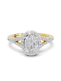 Sparkles - Lab Grown Diamond 1.35 Ct Oval Shape Halo Ring 14K Yellow Gold IGI Certified