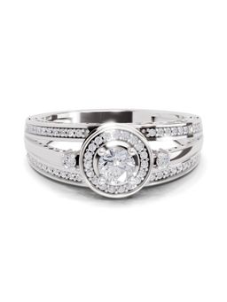 Sparkles - Lab Grown Diamond 0.6 Ct Round Shape Circle Halo Ring 14K White Gold IGI Certified