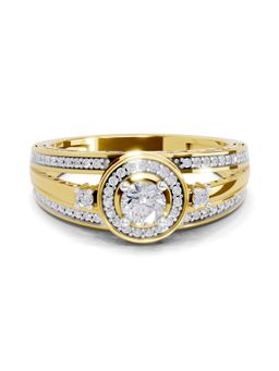 Sparkles - Lab Grown Diamond 0.6 Ct Round Shape Circle Halo Ring 14K Yellow Gold IGI Certified
