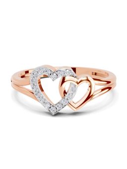 Sparkles - Lab Grown Diamond 0.13 Ct Round Shape Twin Heart Ring 14K Rose Gold IGI Certified