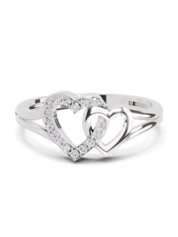 Sparkles - Lab Grown Diamond 0.13 Ct Round Shape Twin Heart Ring 14K White Gold IGI Certified