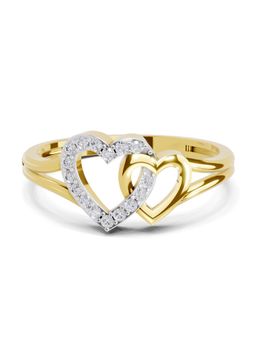 Sparkles - Lab Grown Diamond 0.13 Ct Round Shape Twin Heart Ring 14K Yellow Gold IGI Certified