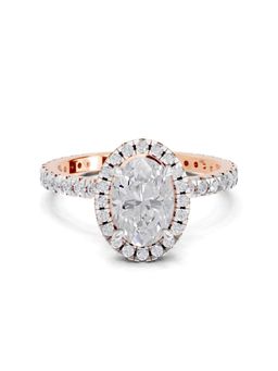 Sparkles - Lab Grown Diamond 1.66 Ct Oval Shape Halo Ring 14K Rose Gold IGI Certified