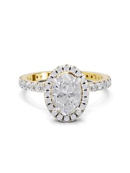 Sparkles - Lab Grown Diamond 1.66 Ct Oval Shape Halo Ring 14K Yellow Gold IGI Certified
