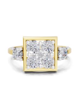 Sparkles - Lab Grown Diamond 0.95 Ct Crystal Court Promise Ring 14K Yellow Gold IGI Certified