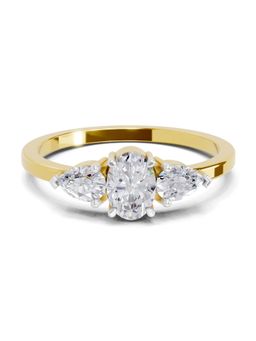 Sparkles - Lab Grown Diamond 0.60 Ct Three-Stone Oval & Pear Ring 14K Yellow Gold IGI Certified