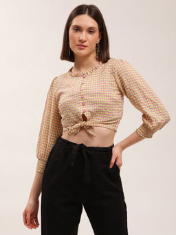 ELLE - Womens Checks Pink Crop Top