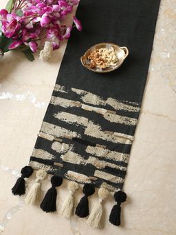 Revive Home - Charcoal Black Table Runner with Embellishment And Gold Foiling