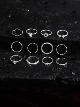 Accessorize London - Women Silver Crystal Ring (Pack of 12)