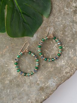 Accessorize London - Women Green Beaded Drop Hoop Earrings