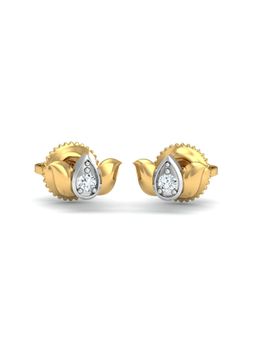 KuberBox - 18K Gold Ternany Floral Diamond Earrings for Women-Girls