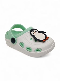 Lil Lollipop - Kids Penguin Applique Anti-Slip Clogs - White & Green