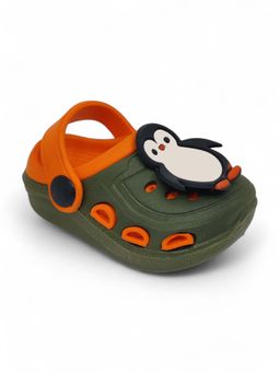 Lil Lollipop - Kids Penguin Applique Anti-Slip Clogs - Green & Orange