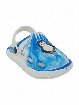 Lil Lollipop - Kids Marble Look Penguin Applique Anti-Slip Clogs - Blue