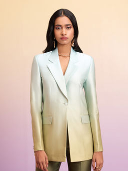 RSVP by Nykaa Fashion - Green And Sky Blue Ombre Print Lapel Collar Blazer