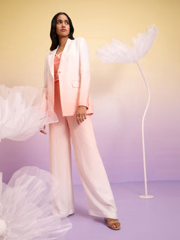 RSVP by Nykaa Fashion - Peach And White Ombre Print Lapel Collar Blazer