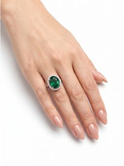 Adwitiya - Royal Emerald Green Oval Statement Adjustable Ring