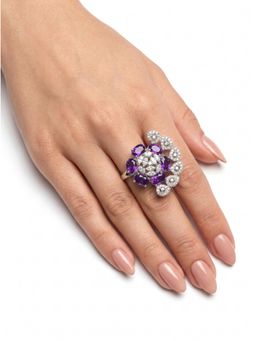 Adwitiya - Royal Purple Floral Adjustable Statement Ring