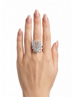 Adwitiya - Radiant Baguette and Leaf Motif Adjustable Statement Ring