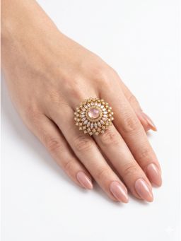 Adwitiya - Blush Rose Quartz Floral Gold Adjustable Statement Ring