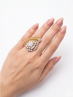 Adwitiya - Asymmetric Golden Lattice and Marquise Crystal Adjustable Statement Ring