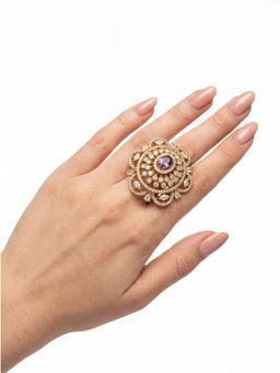 Adwitiya - Floral Amethyst Gold Adjustable Statement Ring