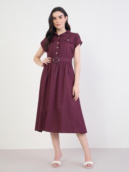 Styli - Women Midi length A line dress with collar neck line