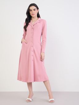 Styli - Women Low Waist Poplin flared Midi Shirt Dress