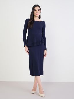 Styli - Women Ruffle Full Sleeves Sheath Midi Dress